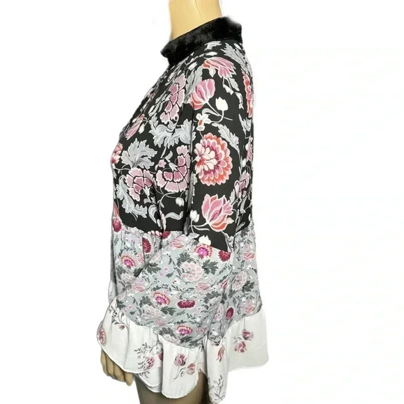 Ann Taylor LOFT Boho Floral Top Womens Small Mixed Print Long Sleeve Blouse - Picture 5 of 11